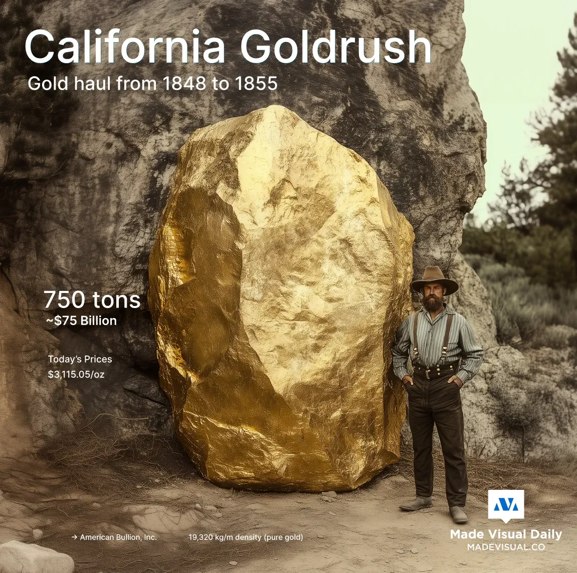 All the gold mined in the California gold rush