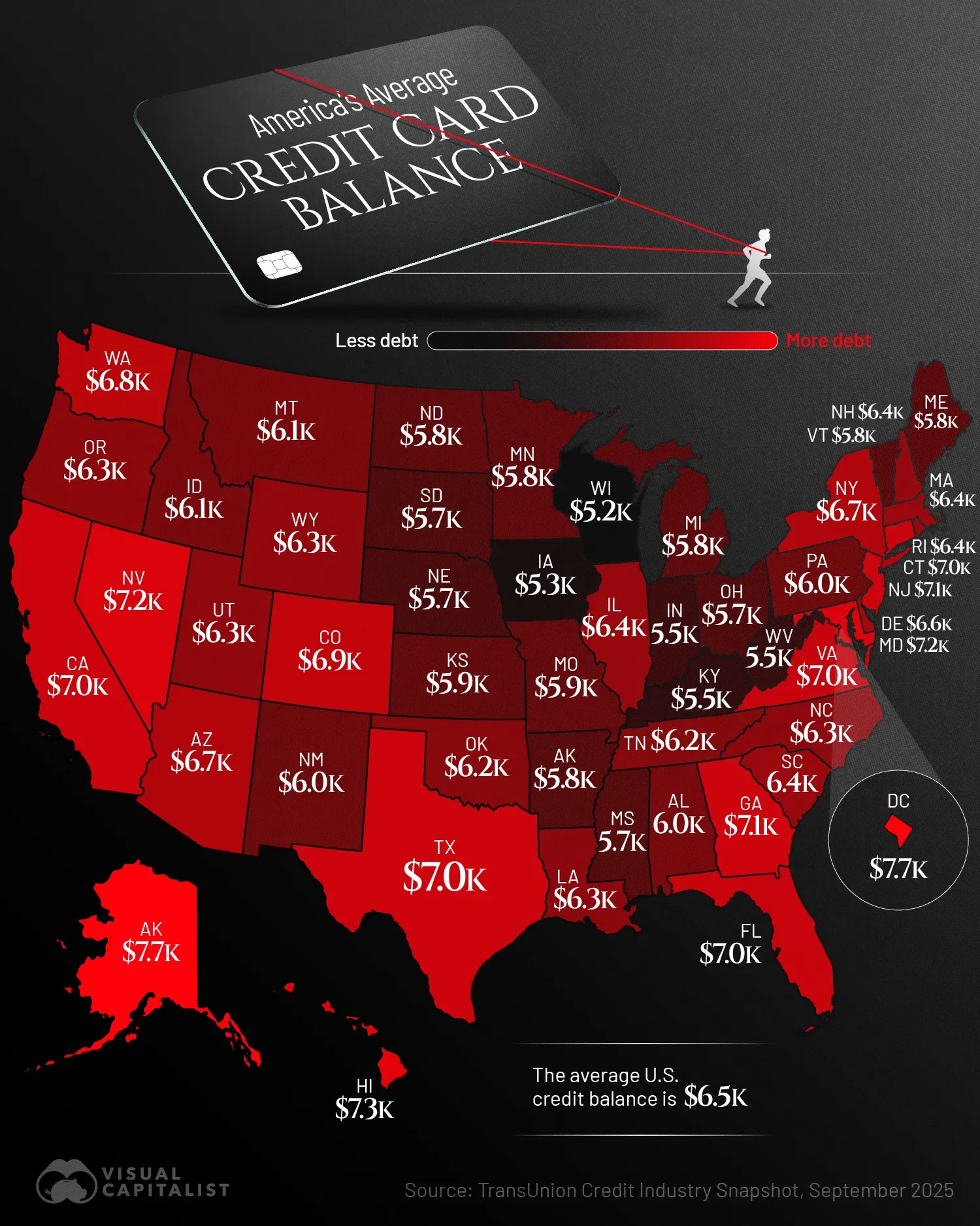 Mapped: Average Credit Card Debt by U.S. State in 2025