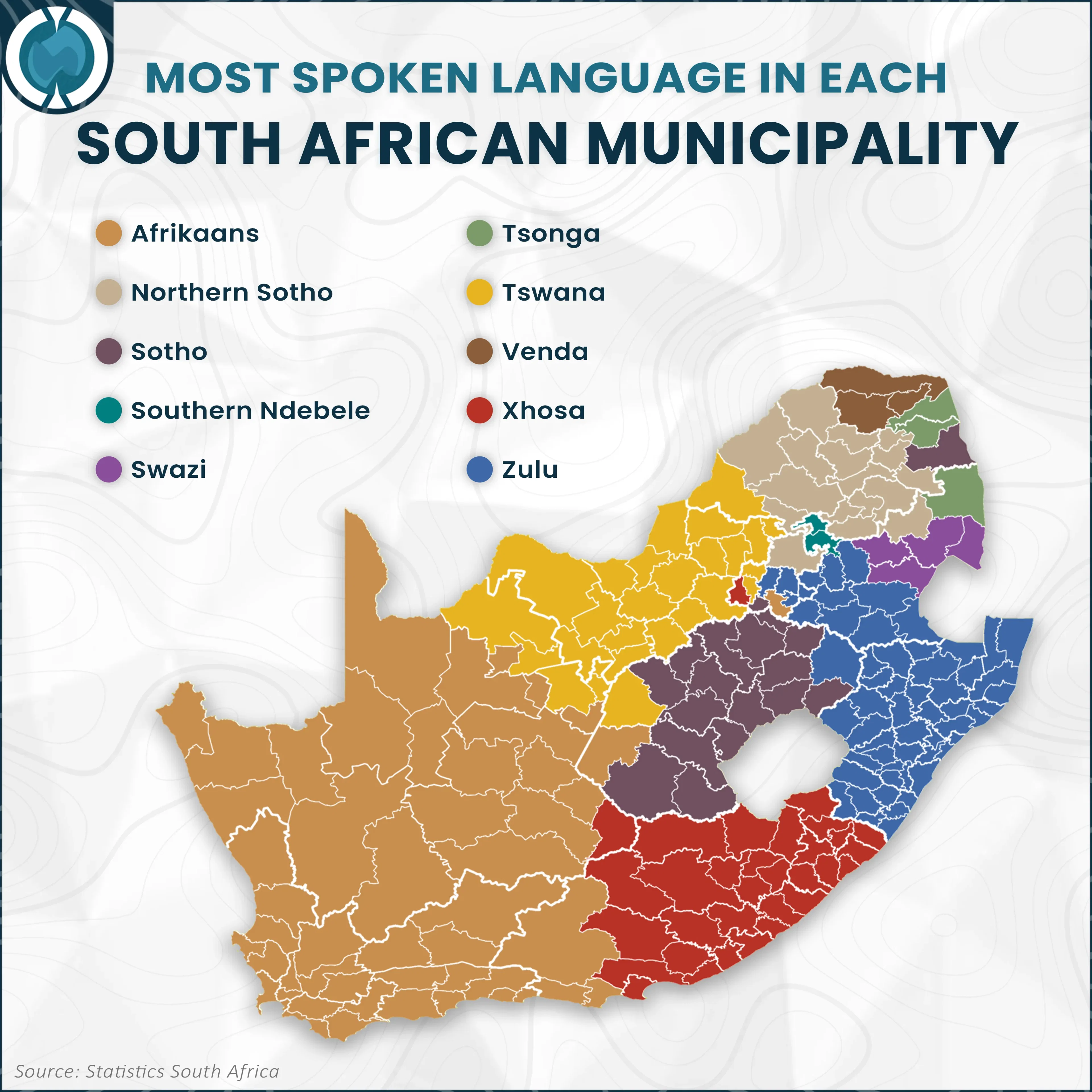 Most Spoken Language in each South African Municipality