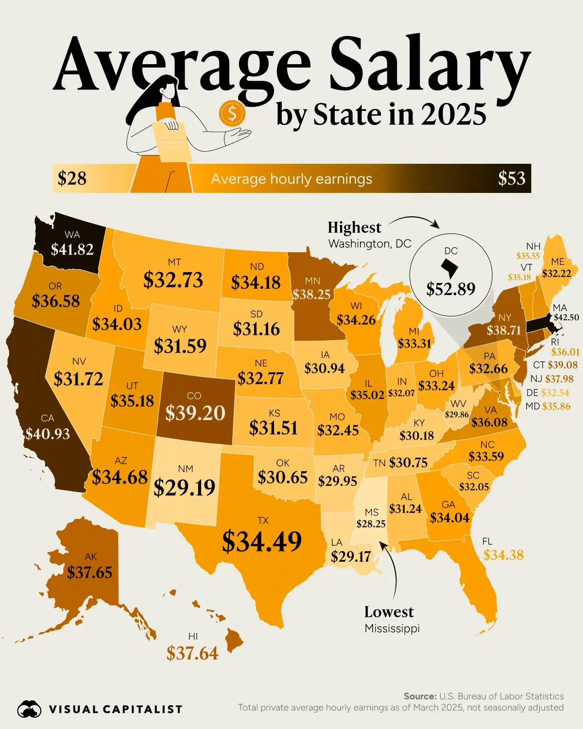 Mapped: Average Salary by State in 2025