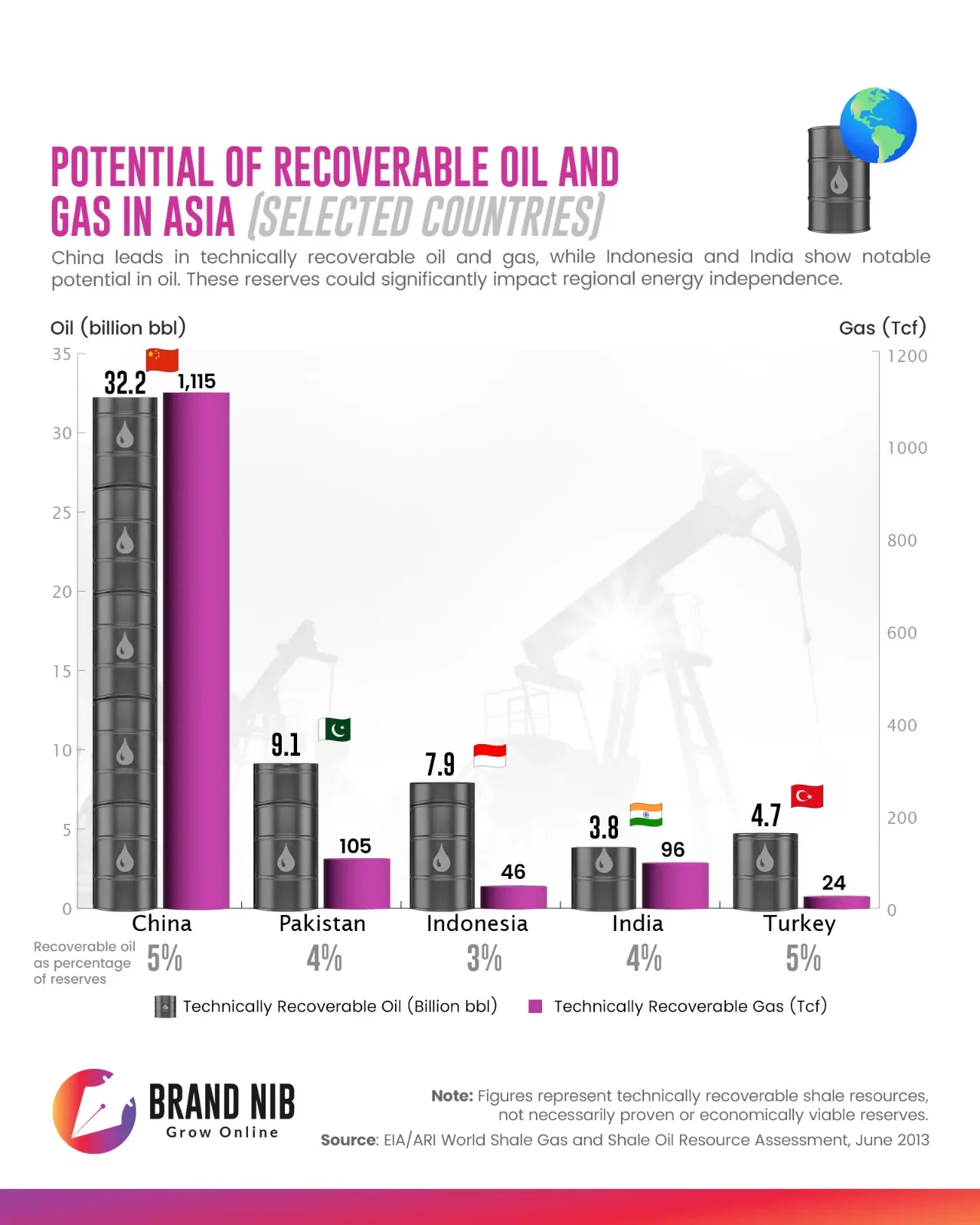 Potential of Recoverable Oil and Gas in Asia (Selected Countries) 