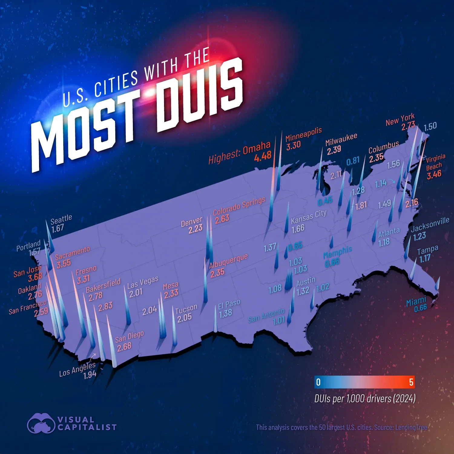 U.S. Cities With the Most DUIs