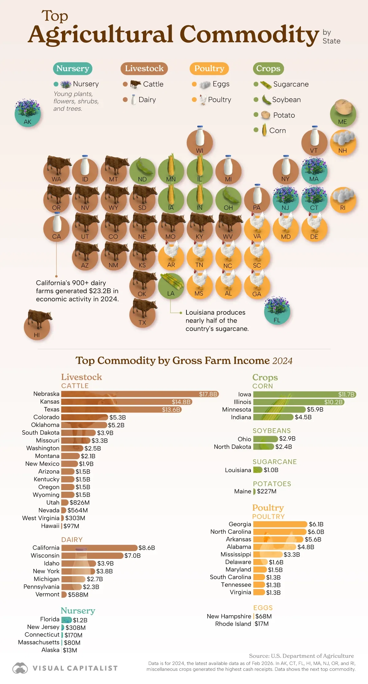 Mapped: The Top Agricultural Commodity in Every U.S. Stat