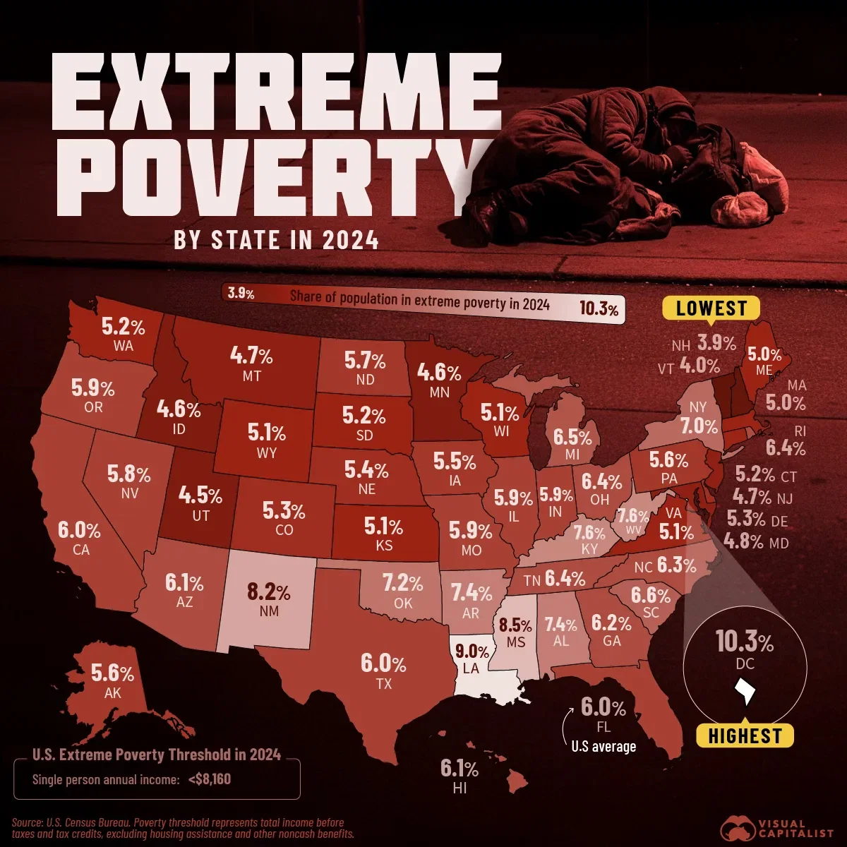 Mapped: Extreme Poverty by State in 2024 👥