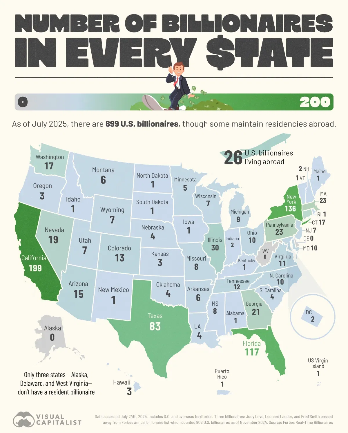 👀 Where America’s Billionaires Live, Mapped by State