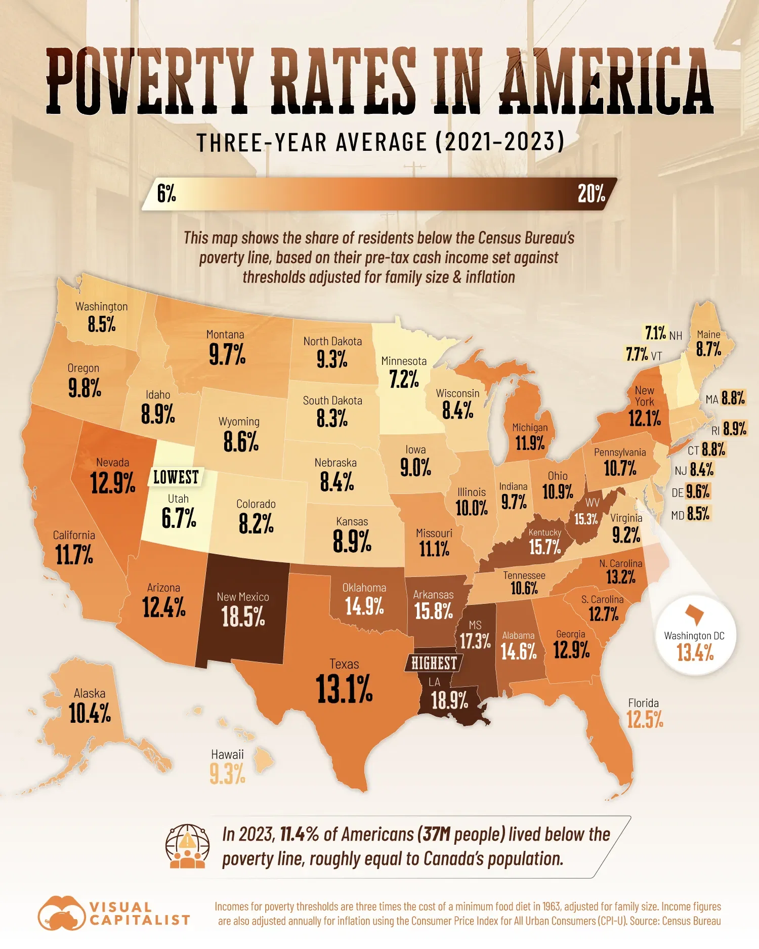 Mapped: U.S. Poverty Rates by State 