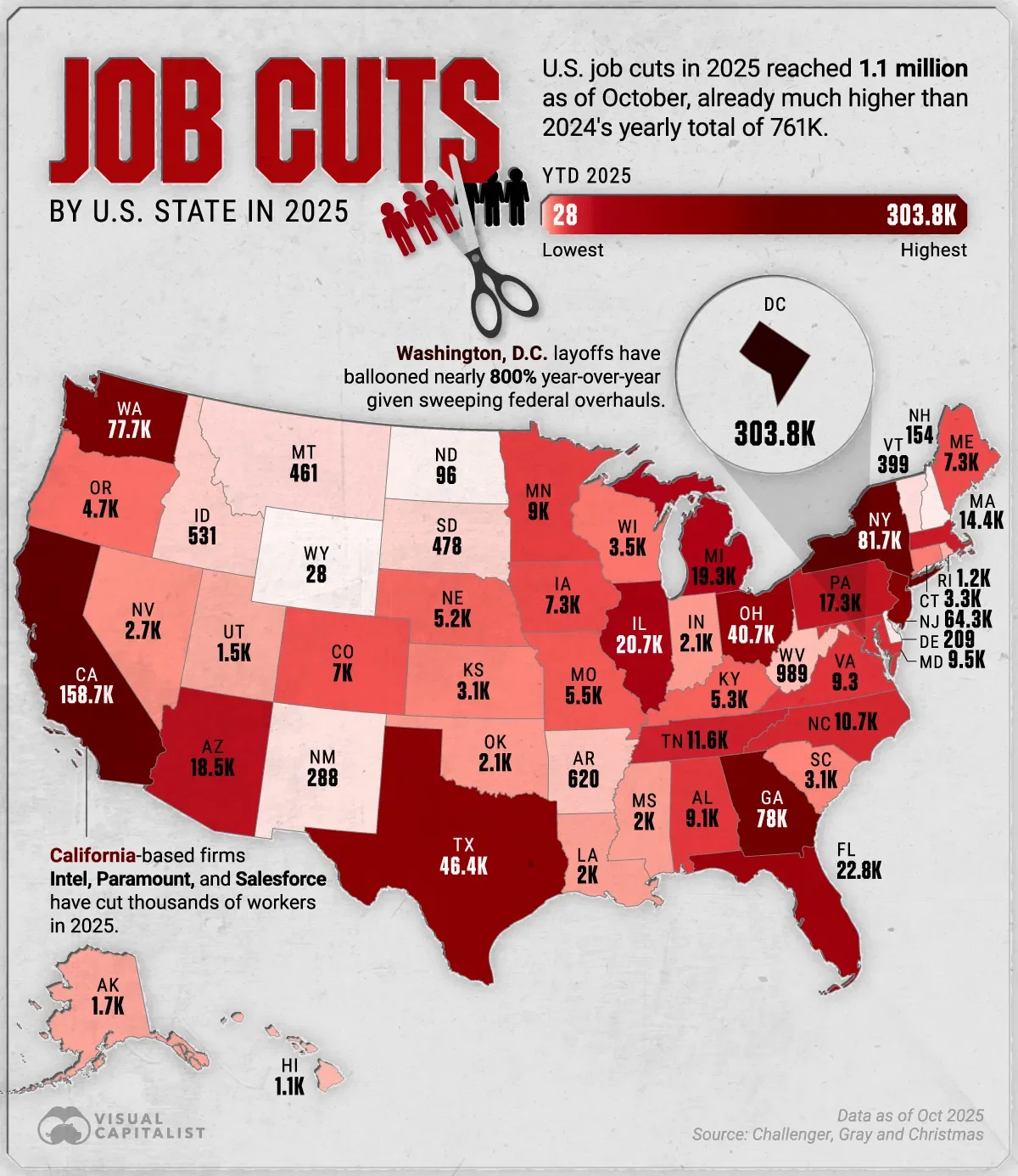 America's 1.1 Million Job Cuts by State in 2025 ✂️