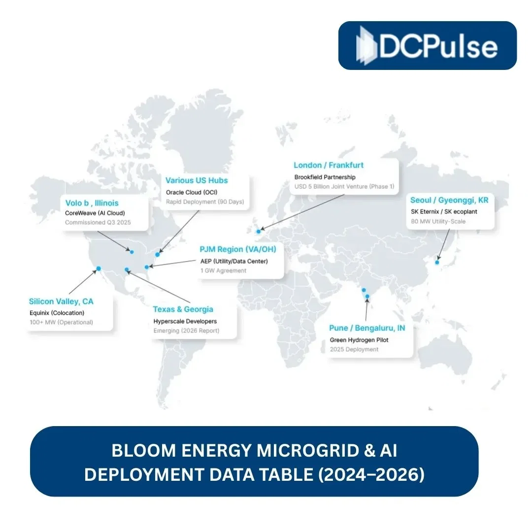 Bloom Energy Microgrid & AI Deployment Data Table (2024–2026)