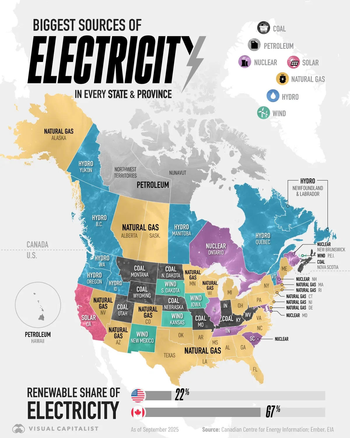 Mapped: What Powers Each U.S. State and Canadian Province?