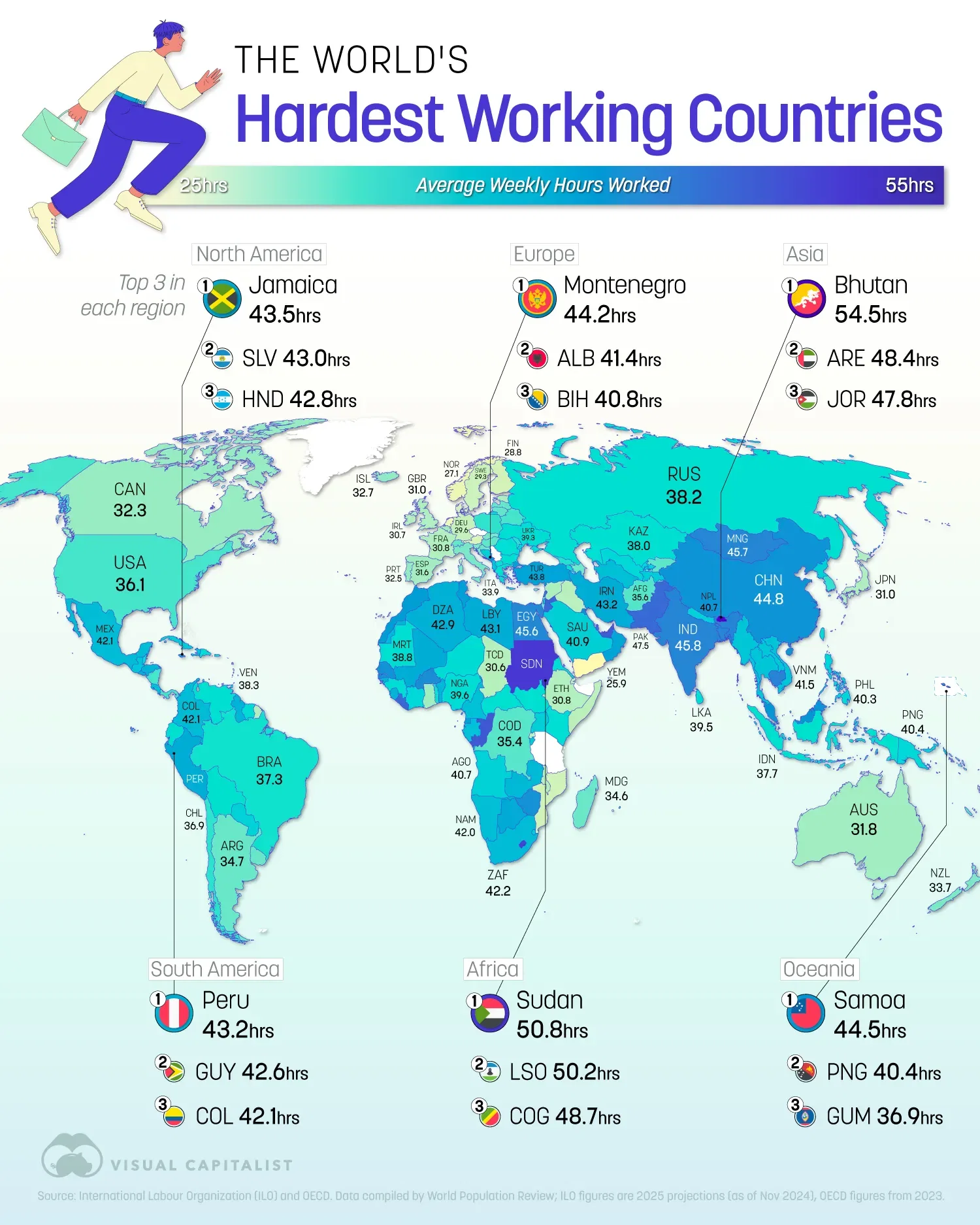 Mapped: The World’s Hardest Working Countries in 2025