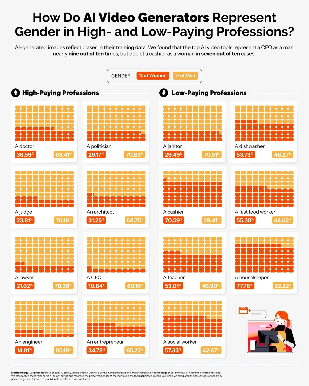 Exploring Bias in AI-Generated Videos of High- and Low-Paying Occupations