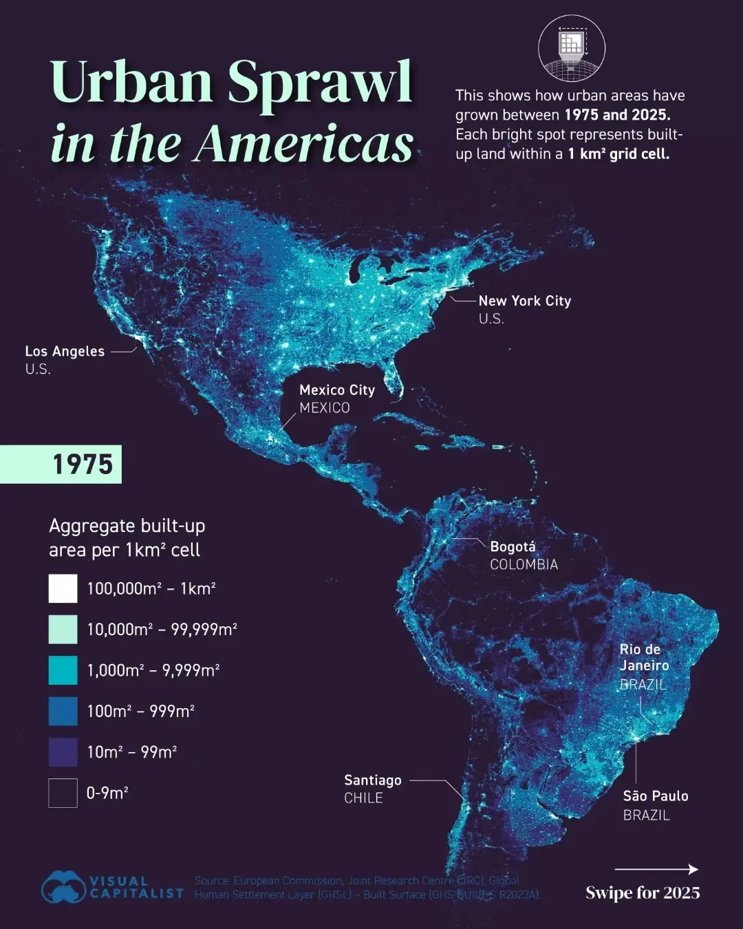 How Cities in the Americas Have Grown Since 1975 ➡️