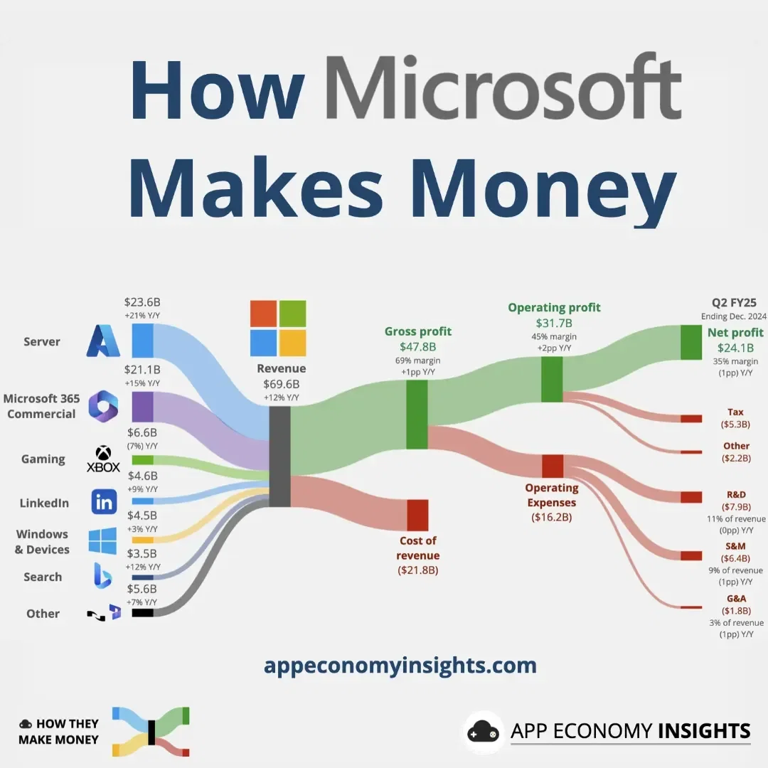 Microsoft's Income Statement visualized Q2 FY25  (December 2024 quarter)