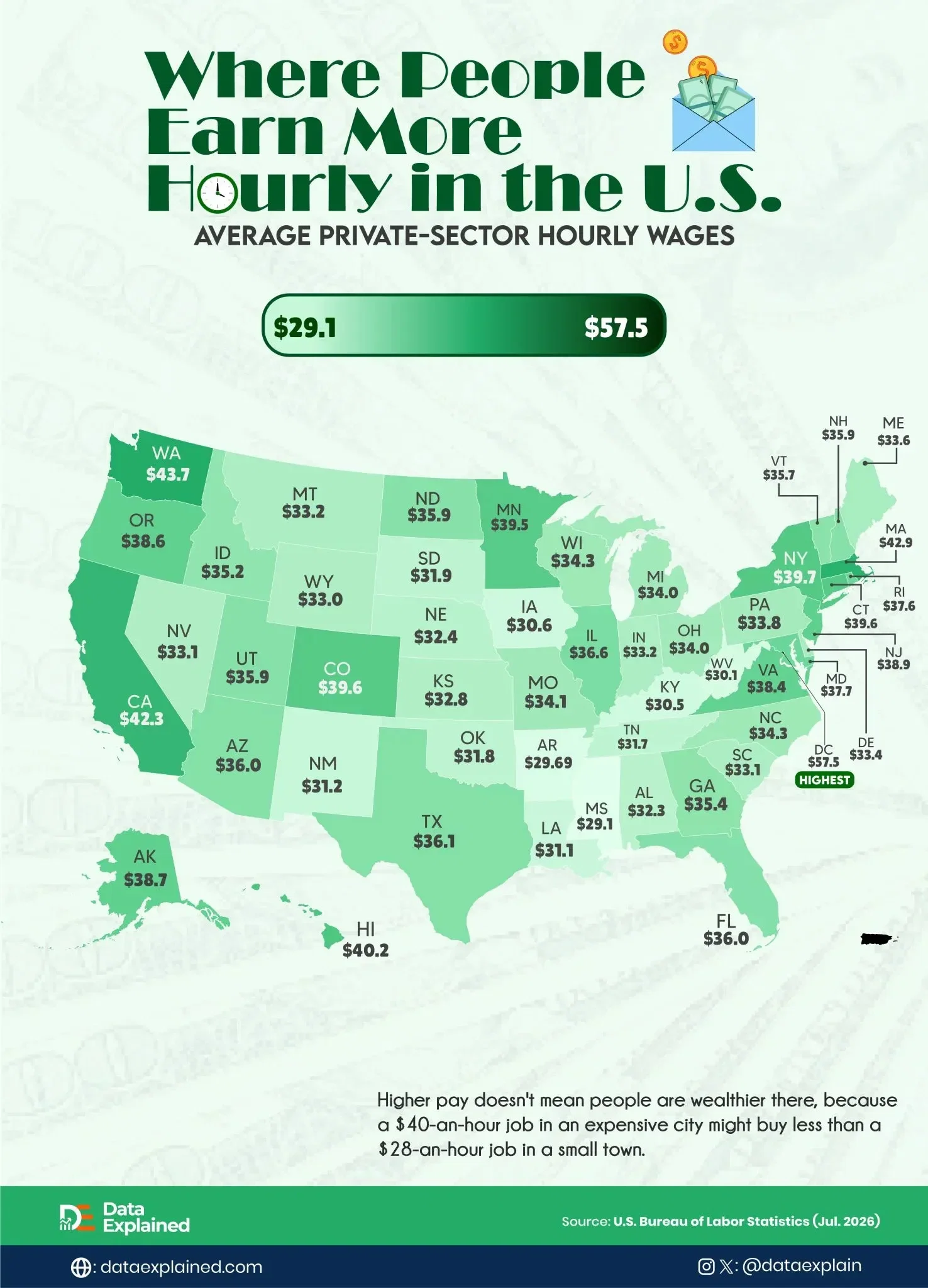 Mapped: Where People Earn More Hourly in the U.S.