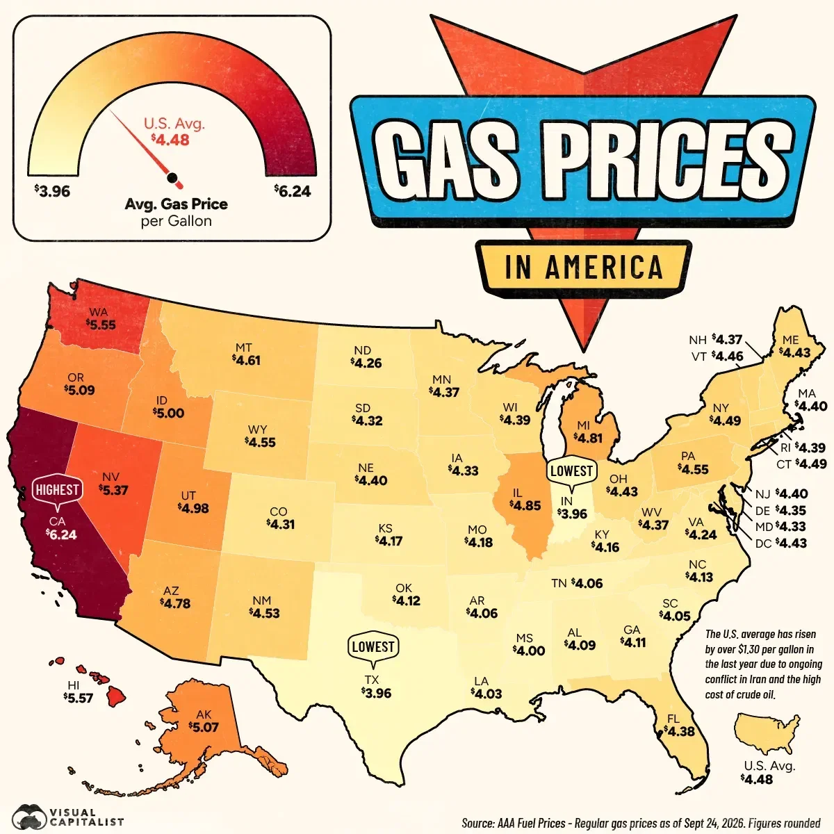 Mapped: Gas Prices by U.S. State in 2026