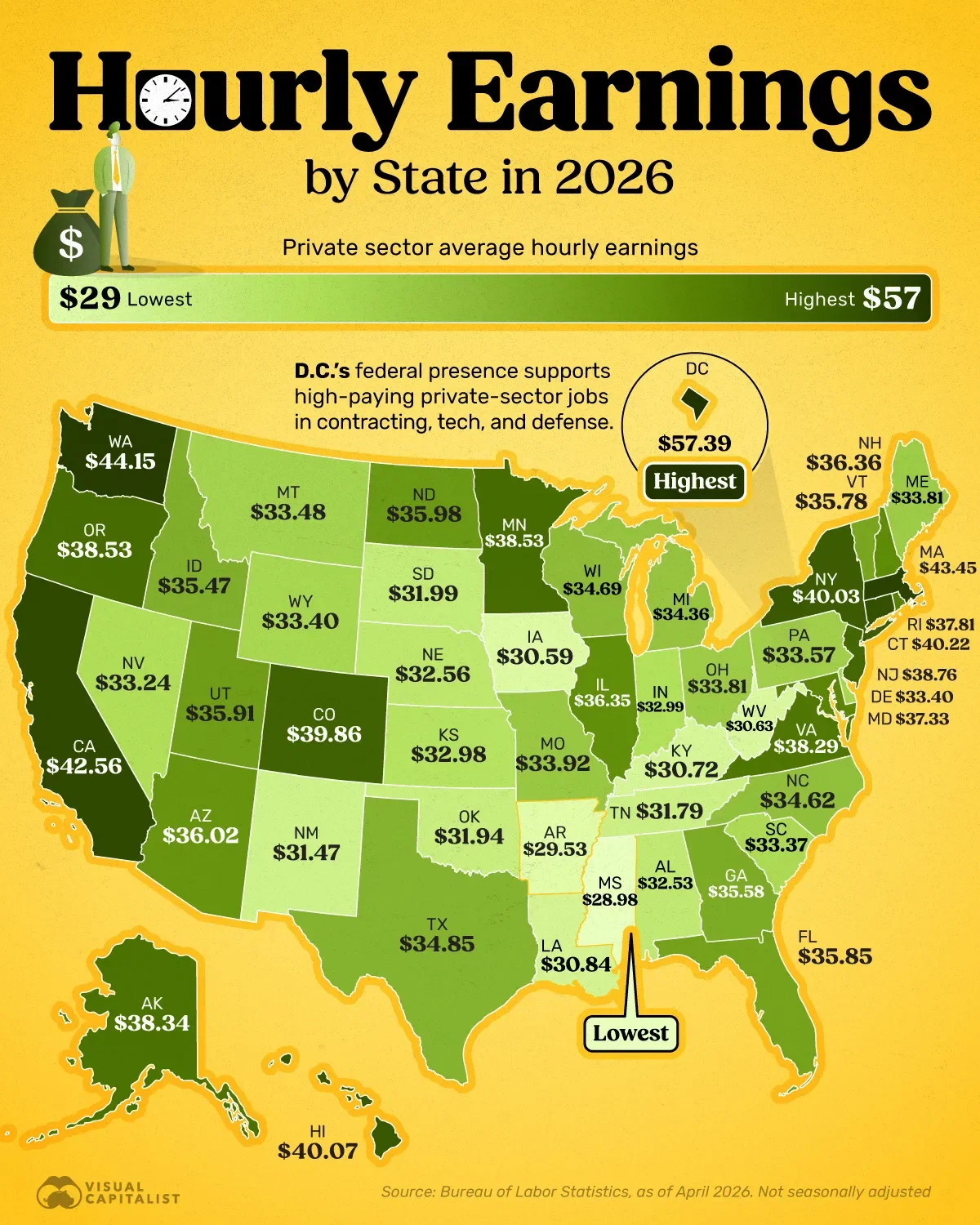 Mapped: Where Americans Earn the Most Per Hour in 2026