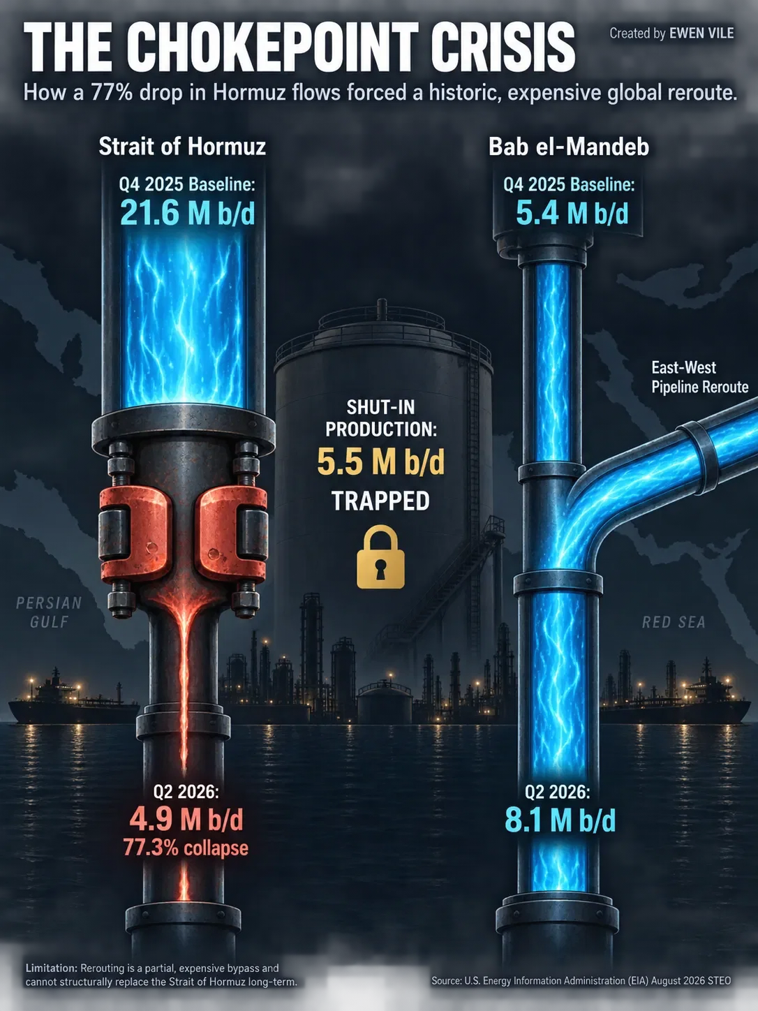 The Strait of Hormuz Oil Flow Plummets 77% as Red Sea Rerouting Softens the Blow