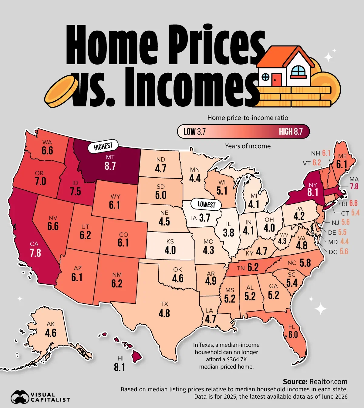 Mapped: Years of Income Needed to Buy a Home by State