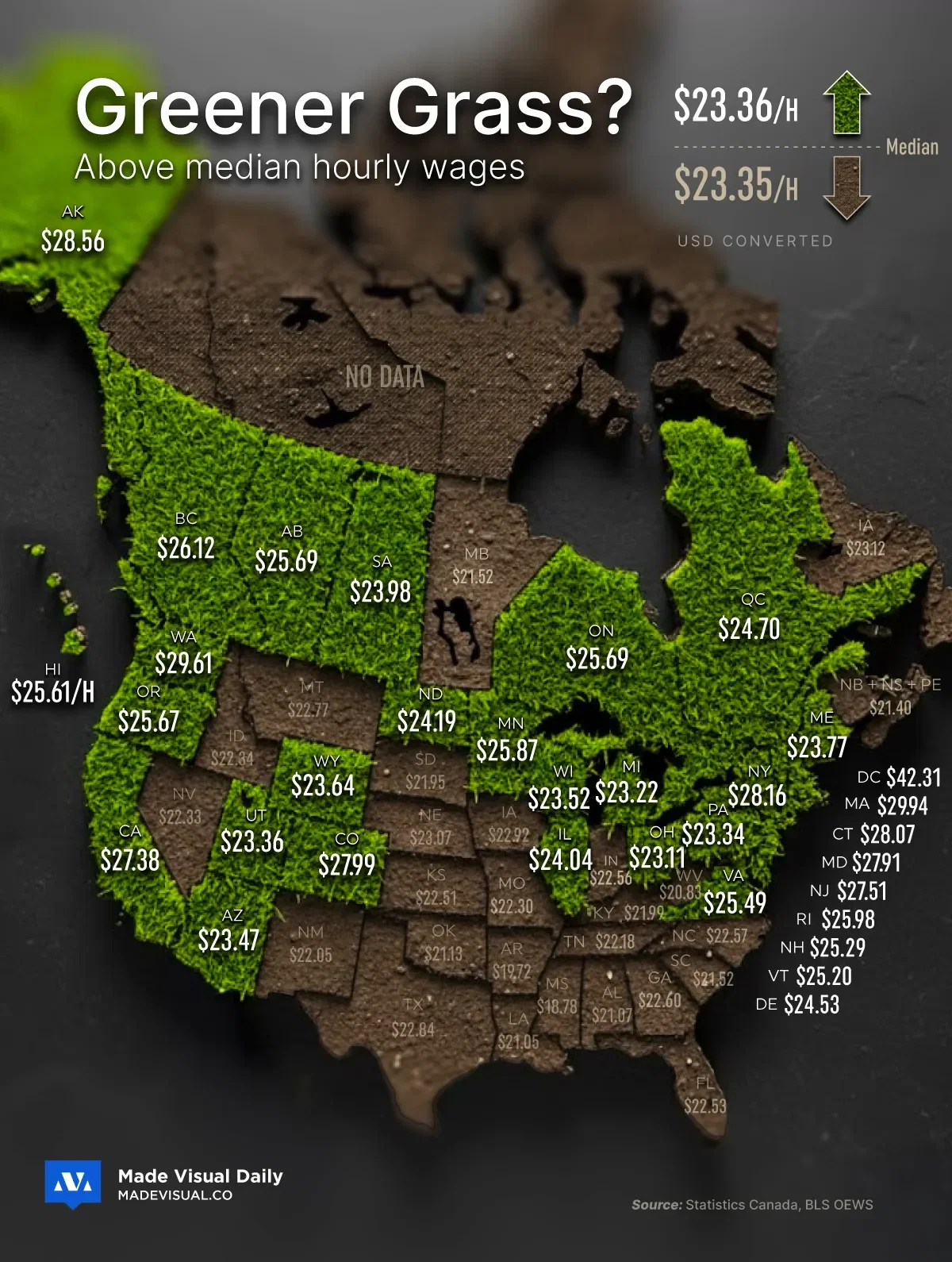 Above average hourly wages, state by state