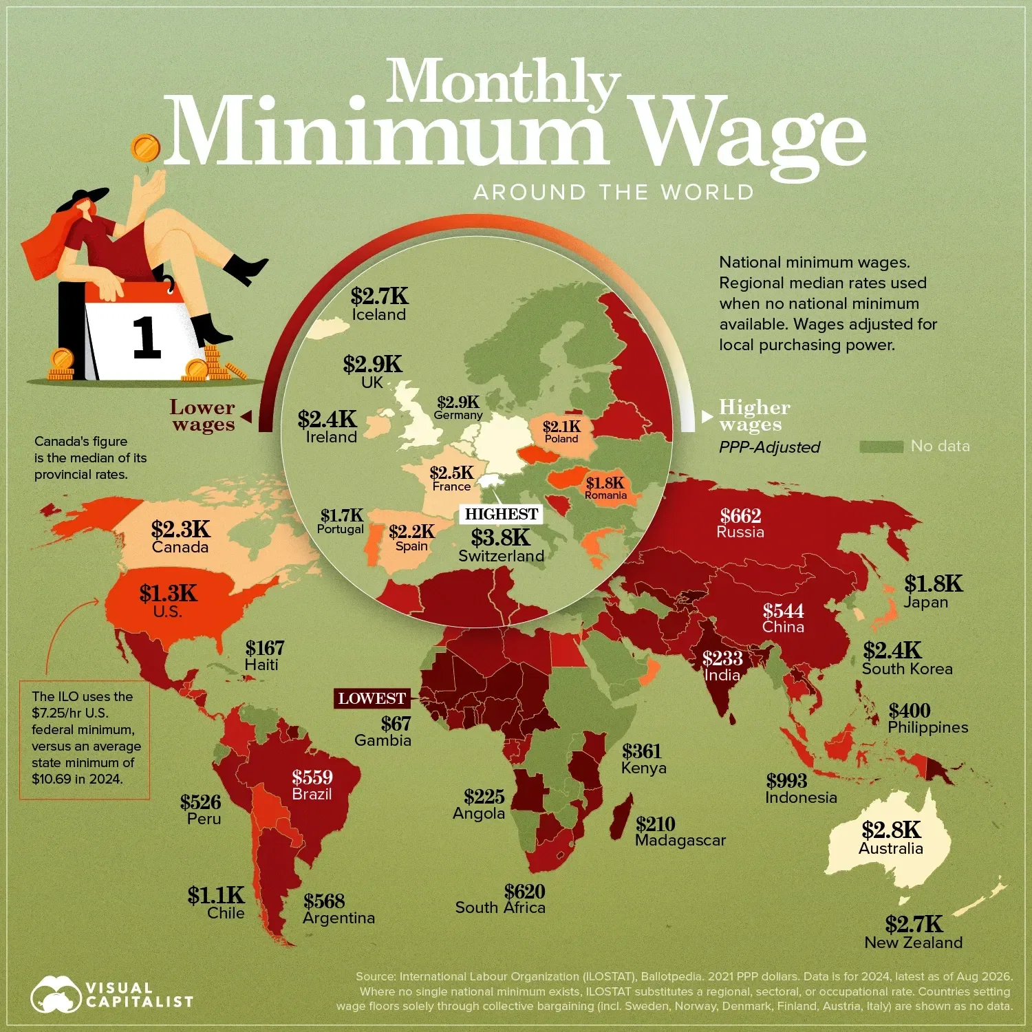 Mapped: Minimum Wages Around the World
