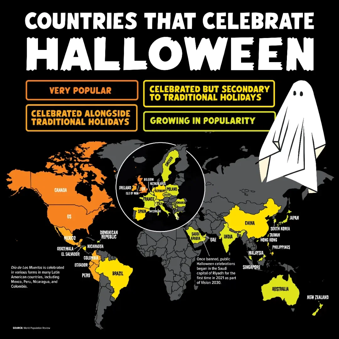 Countries that Celebrate Halloween / US States with Halloween Spirit
