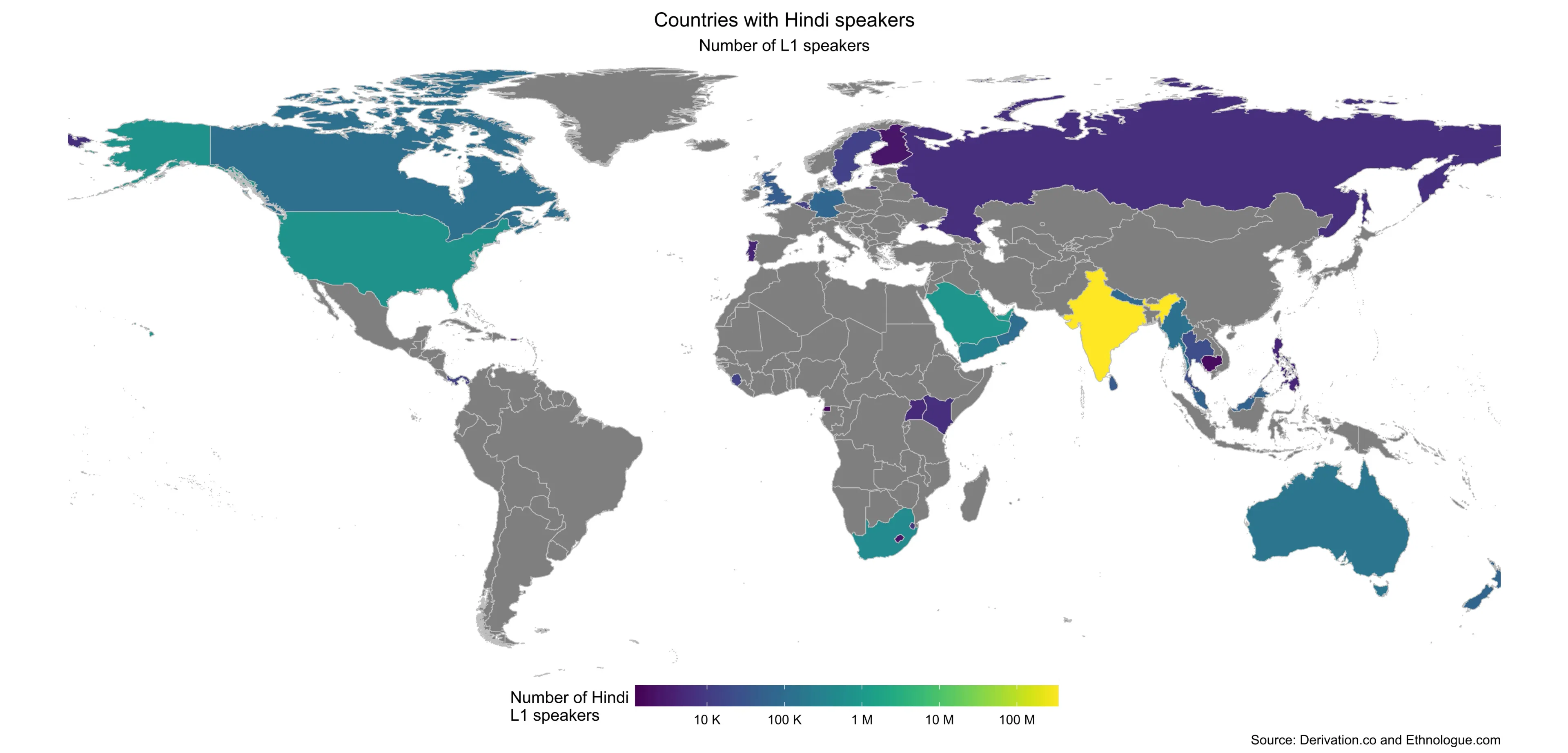 Countries where people use Hindi as their first language