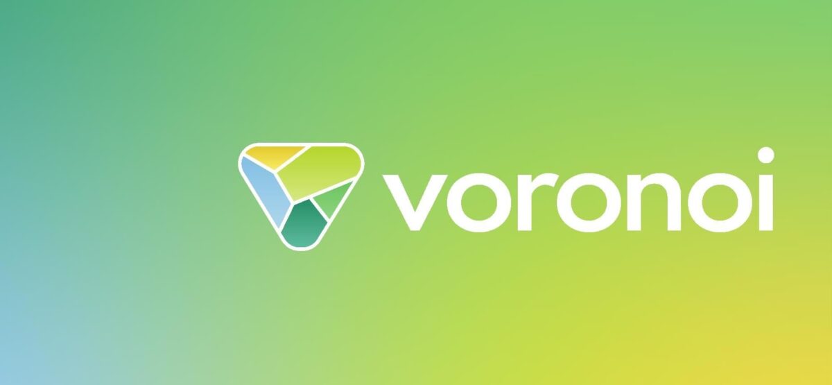 the voronoi logo and name on a gradient background